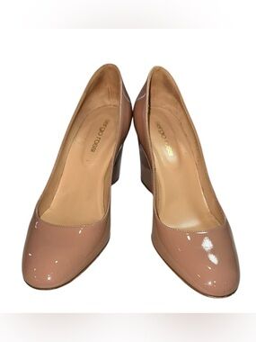 Nude Patent Leather Block Heel Pumps 37.5 / 7.5 Made in Italy